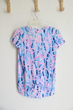 NEW Lilly Pulitzer Etta Skim Blue Reel V-Neck Shirt | XXS