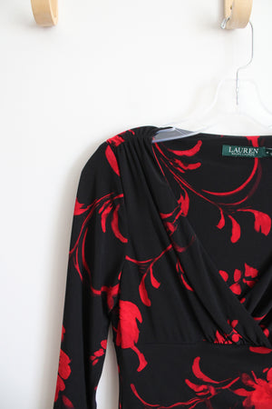 fitted lace wedding dress Ralph Lauren Black & Red Floral Ruched Dress