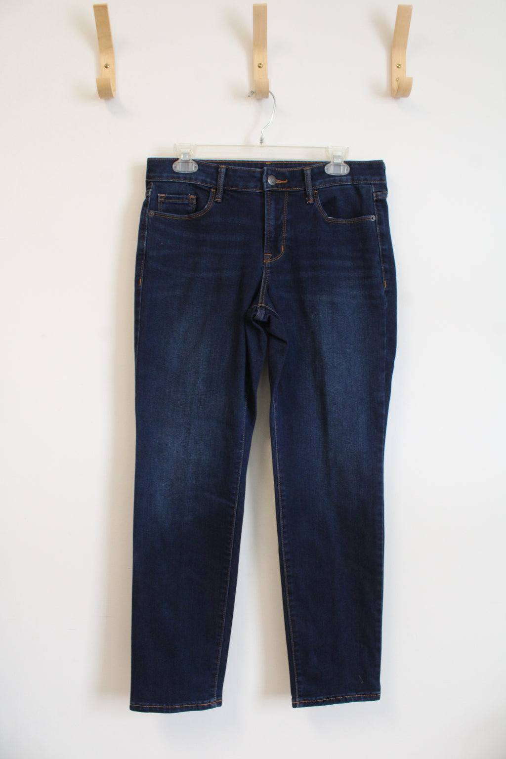 Old Navy Mid Rise Power Slim Straight Dark Wash Jeans | 8