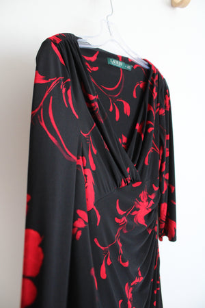 Ralph Lauren Black & Red Floral Ruched Dress