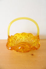 Indiana Glass Vintage Yellow Etched Handled Basket