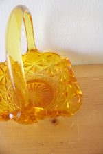 Indiana Glass Vintage Yellow Etched Handled Basket