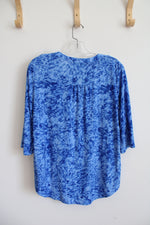 Simplicity Blue Patterned Pleated 1/4 Button Down Top | L