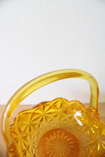 Indiana Glass Vintage Yellow Etched Handled Basket