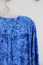 Simplicity Blue Patterned Pleated 1/4 Button Down Top | L