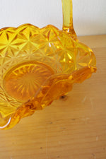 Indiana Glass Vintage Yellow Etched Handled Basket