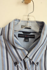 Tommy Hilfiger Blue and Tan Striped Heavy Button Down Shirt | XL
