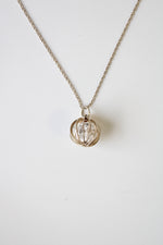 Clear Gemstone Cage Ball Pendant Sterling Silver Necklace