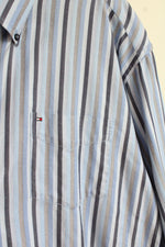 Tommy Hilfiger Blue and Tan Striped Heavy Button Down Shirt | XL