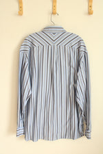 Tommy Hilfiger Blue and Tan Striped Heavy Button Down Shirt | XL