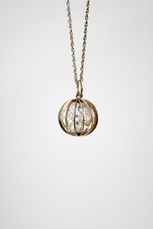Clear Gemstone Cage Ball Pendant Sterling Silver Necklace