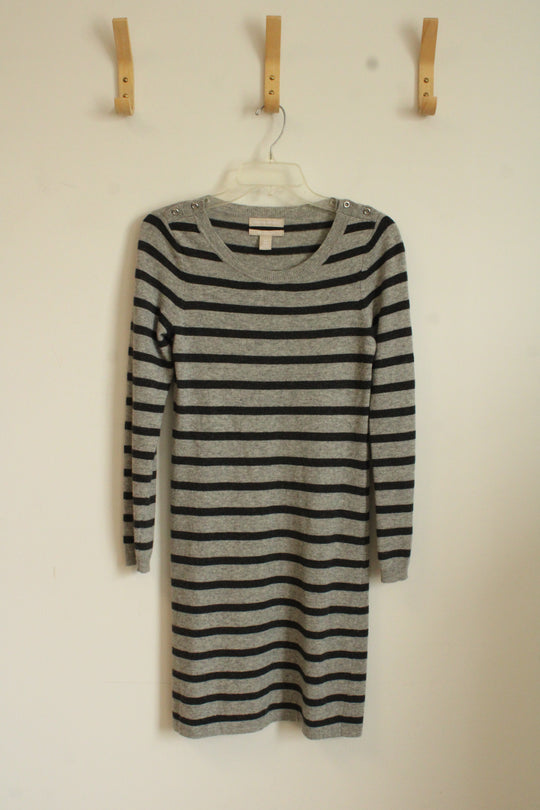 Banana Republic Gray Striped Knit Long-sleeve Dress | XS