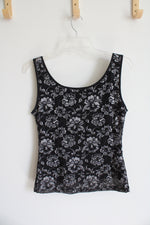 Anne Fontaine Black & Gray Floral Lace Tank Top | 40