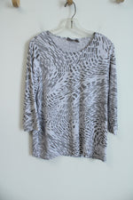 Chico's Gray White Patterned Long Sleeved Top | 1 (M/8)