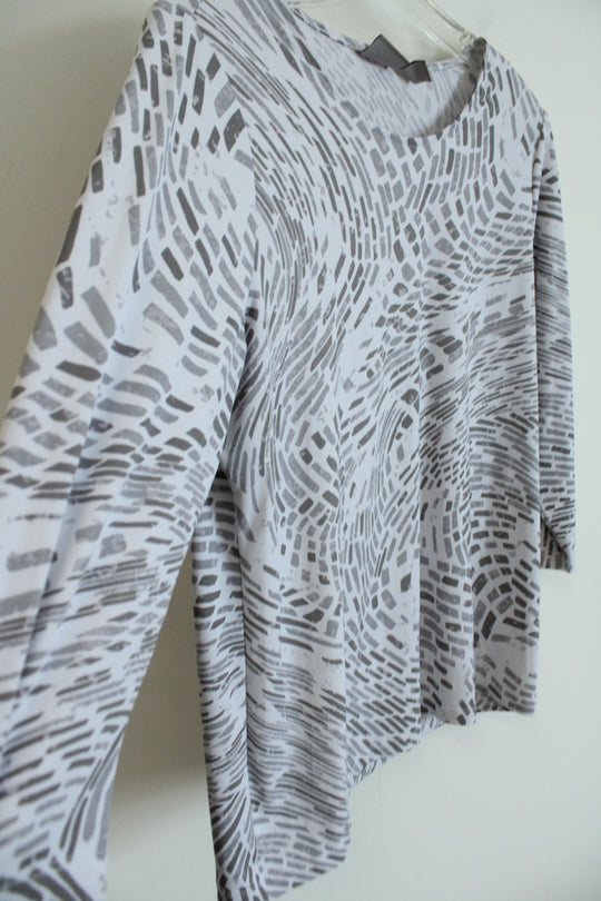 Chico's Gray White Patterned Long Sleeved Top | 1 (M/8)
