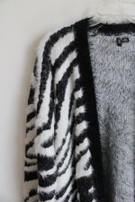 Ethyl Black & White Zebra Print Fuzzy Cardigan | XL
