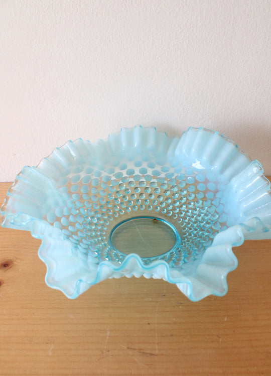 Fenton Opalescent Blue Hobnail Ruffled Edge Bowl