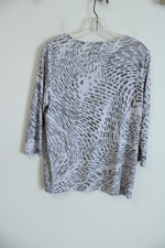 Chico's Gray White Patterned Long Sleeved Top | 1 (M/8)