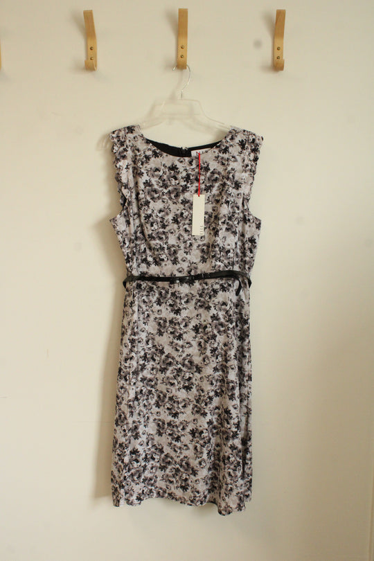 NEW Elle Gray Floral Sleeveless Dress with Belt | 16