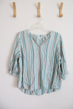 CJ Banks Teal Orange & White Striped Top | 2X