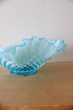 Fenton Opalescent Blue Hobnail Ruffled Edge Bowl