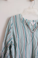 CJ Banks Teal Orange & White Striped Top | 2X