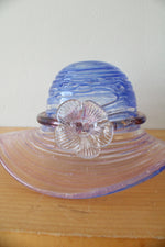 Vintage Blue & Purple Floral Hand Blown Swirl Glass Hat
