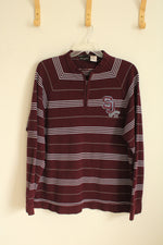 Sean John Cotton Maroon and Light Blue Striped Quarter Zip Pullover | XXL