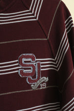Sean John Cotton Maroon and Light Blue Striped Quarter Zip Pullover | XXL