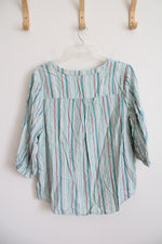 CJ Banks Teal Orange & White Striped Top | 2X