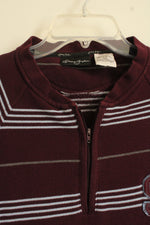Sean John Cotton Maroon and Light Blue Striped Quarter Zip Pullover | XXL