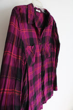 Maurices Purple Black & Orange Plaid Metallic Button Down Top | L