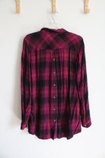 Maurices Purple Black & Orange Plaid Metallic Button Down Top | L