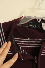 Sean John Cotton Maroon and Light Blue Striped Quarter Zip Pullover | XXL