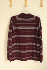 Sean John Cotton Maroon and Light Blue Striped Quarter Zip Pullover | XXL