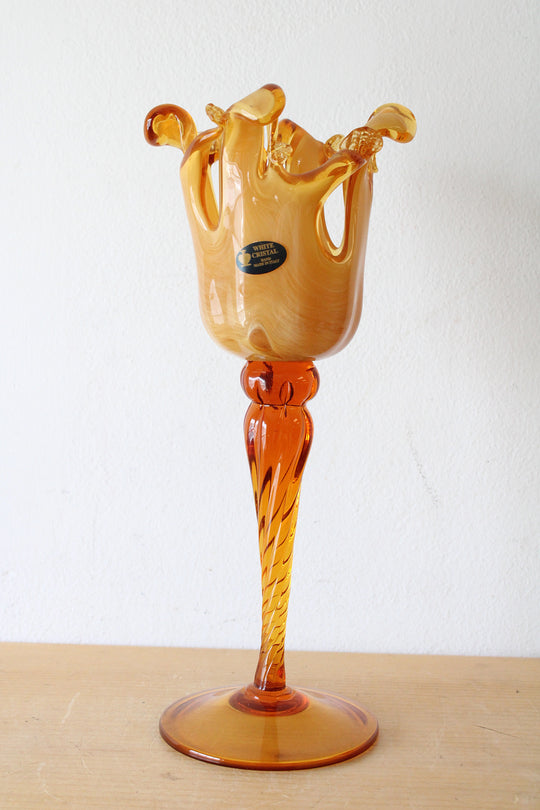 Murano Italy Hand Blown Art Glass Candle Holder Pedestal Vase