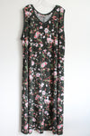Woman Within Dark Green Pink Floral Maxi Dress | 3X (30/32)
