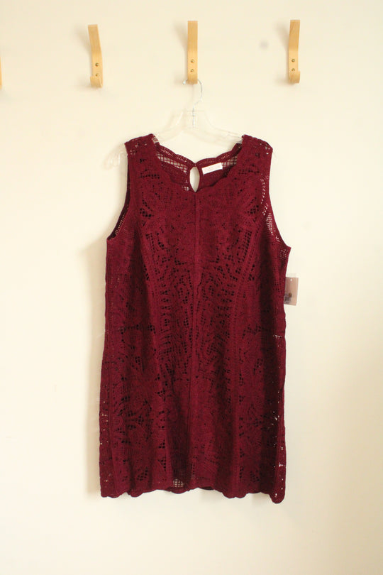 NEW Lauren Conrad Burgundy Crochet Sleeveless Dress | XL