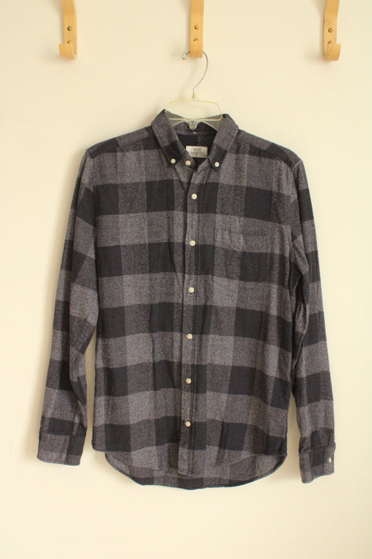 Next Navy Blue Squared Button Down Flannel Shirt | S