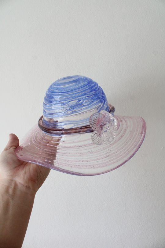 Vintage Blue & Purple Floral Hand Blown Swirl Glass Hat
