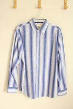 Age of Wisdom Blue and White Printed Button down Shirt with White Stone Snap Buttons | XL