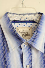 Age of Wisdom Blue and White Printed Button down Shirt with White Stone Snap Buttons | XL