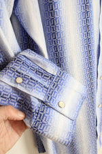 Age of Wisdom Blue and White Printed Button down Shirt with White Stone Snap Buttons | XL