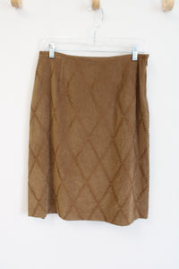 Norton McNaughton Brown Sueded Embroidered Skirt | 10 Petite