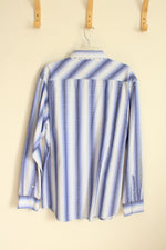 Age of Wisdom Blue and White Printed Button down Shirt with White Stone Snap Buttons | XL