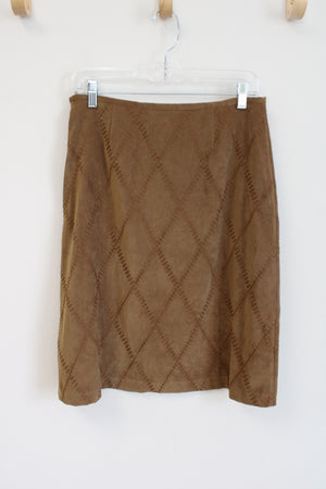 Norton McNaughton Brown Sueded Embroidered Skirt | 10 Petite