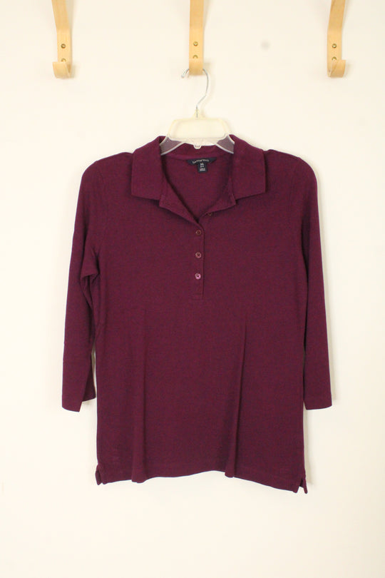 Lands' End Quarter-sleeve Purple Polo Shirt | XS