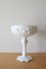 Vintage Fenton Cabbage Rose Milk White Compote Glass Dish