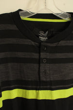 NEW Thrill Black Gray and Lime Green Striped Quarter Button LS Shirt | L
