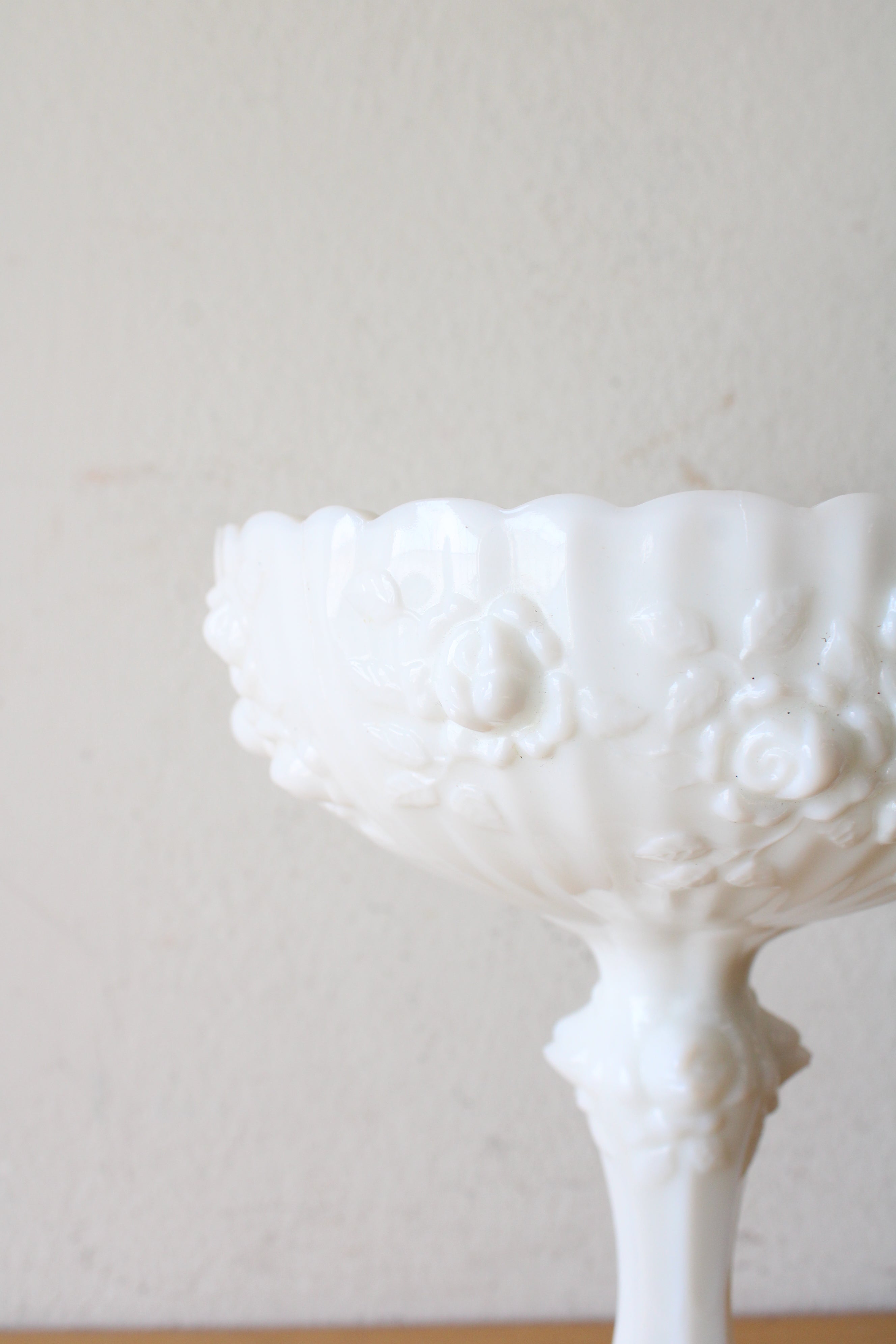 Vintage Fenton Cabbage Rose Milk White Compote Glass Dish